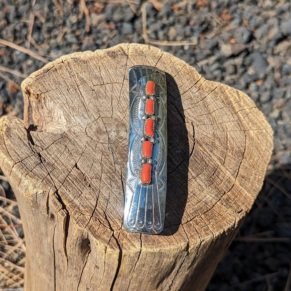 Native American Coral Handmade Hair Pin Accessory Jewelry Barrette Clip** - Picture 7 of 9